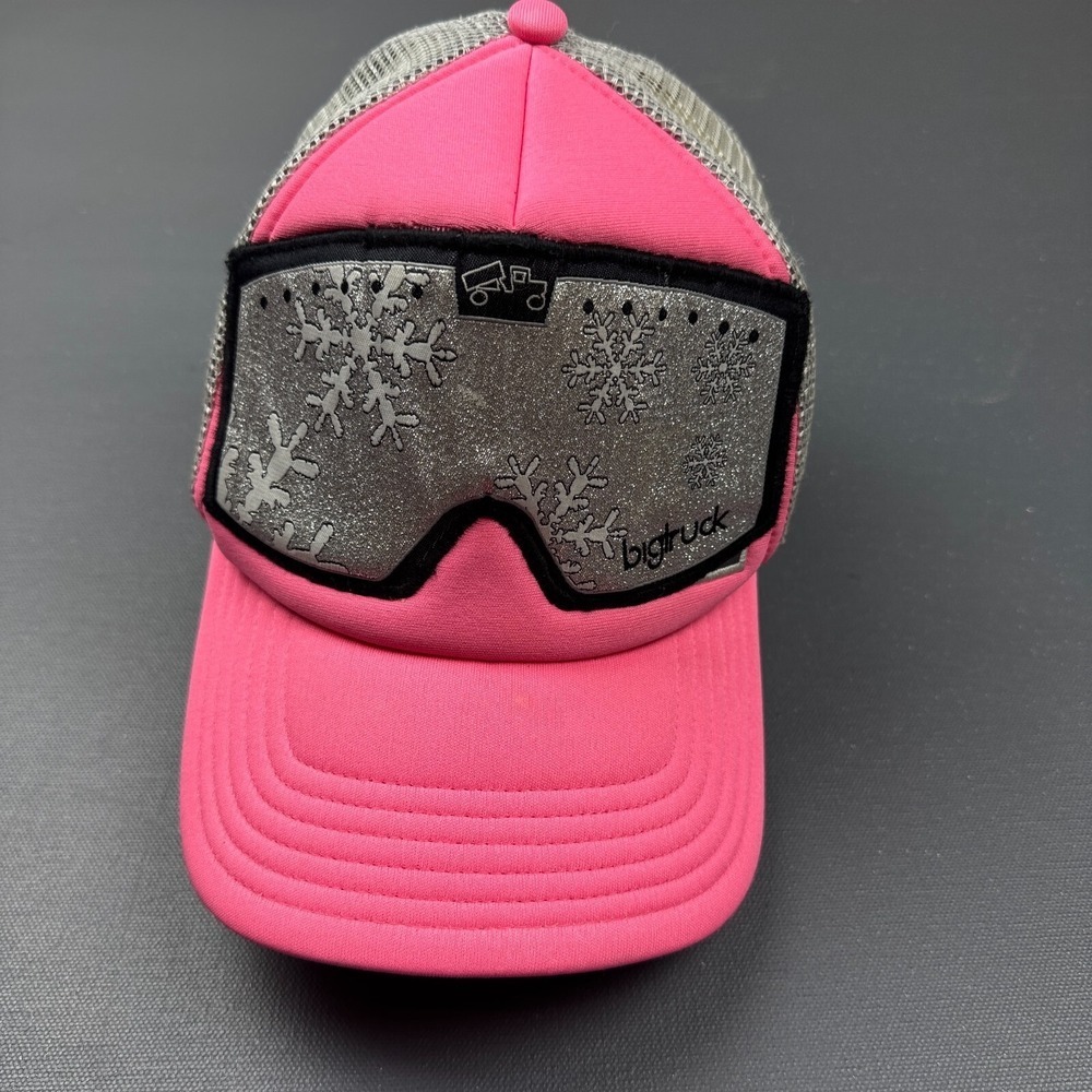 Big Truck Unisex Pink Snowflake Goggle Trucker Hat Adjustable Mesh Back Ski Cap